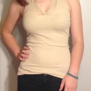 Tan beaded stretchy tank top
